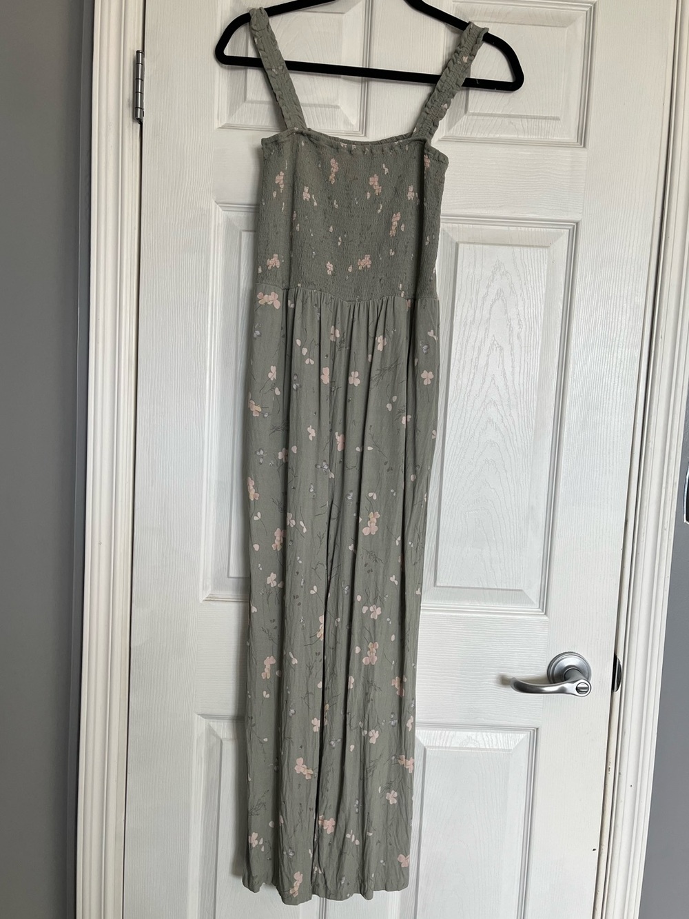 Dex Sage Green Floral Smocked Cropped Jumpsuit